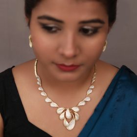 Gold Polished Silver Necklace with Earring set