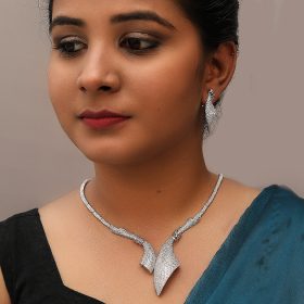 Silver Stoned Necklace with earring set