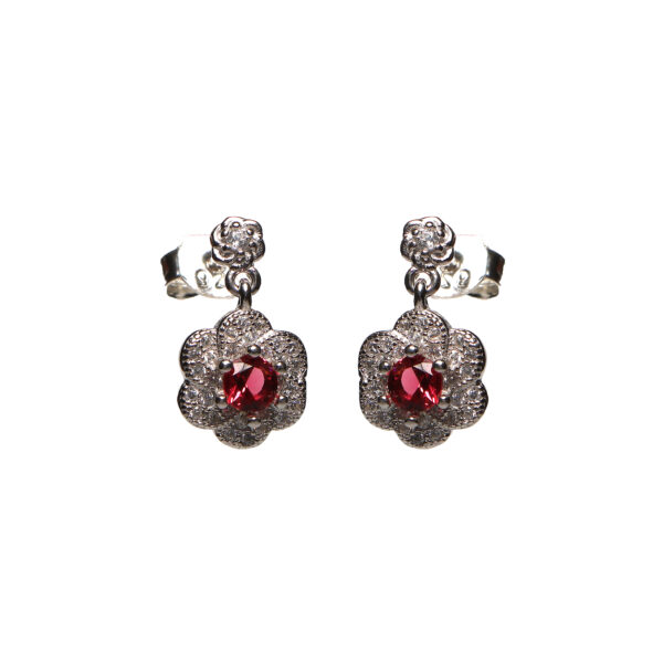 Rosy Red Stone Silver Ear Ring