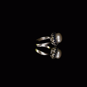 Blue Stone and pearl Silver Ring