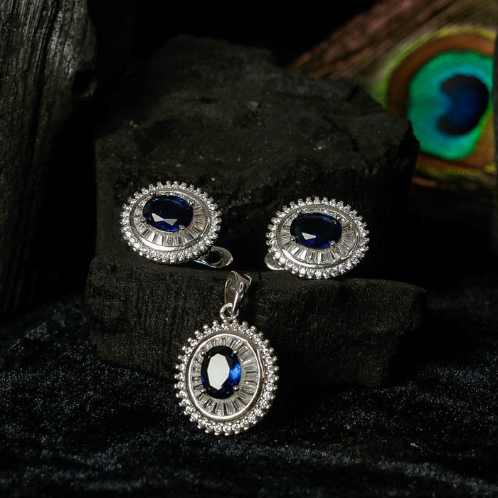 Guess Silver-Tone Aqua & Blue Stone Cluster Button Earrings | Hawthorn Mall