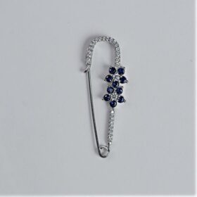 Blue Zirconia Studded Sterling Silver Saree pin