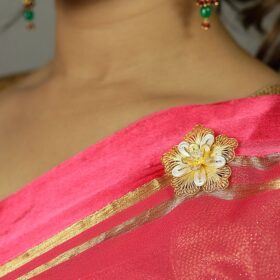 Floral Gold plated Silver Saree Pin