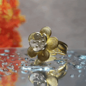 Flower Designed Gold plated Silver Ring