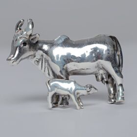 Kamdhenu with calf silver Idol