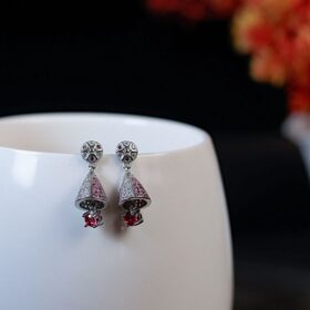 Pink Gems Studded Sterling Silver Earrings