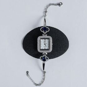 Rectangle Shaped Blue Gems Studded Silver Watch