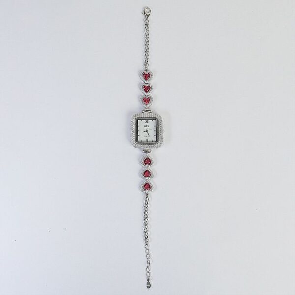 Red Gems Studded Sterling silver watch