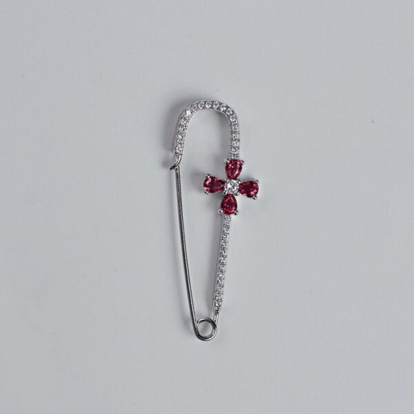 Red Zirconia Sterling Silver Saree Pin