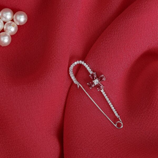 Red Zirconia Sterling Silver Saree Pin1