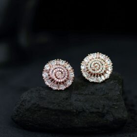 Rose Gold White Zirconia Silver Earrings