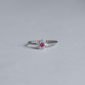 Silver Blooming Pink Flower Ring