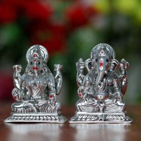 Small Ganesh Lakshmi Silver Idol