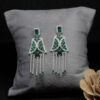 Beautiful Long Sparkling Silver Earrings with Green stones