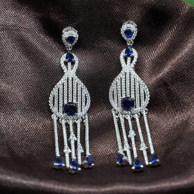 Silver Studded Blue Drop Earrings