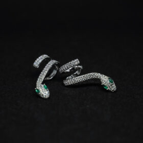 Rhinestone silver snake ear cuffs
