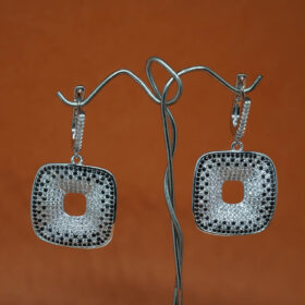 Silver Sqaure shaped earrings with black stones