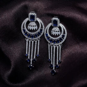 Sterling Silver Jhumkas in Blue AD